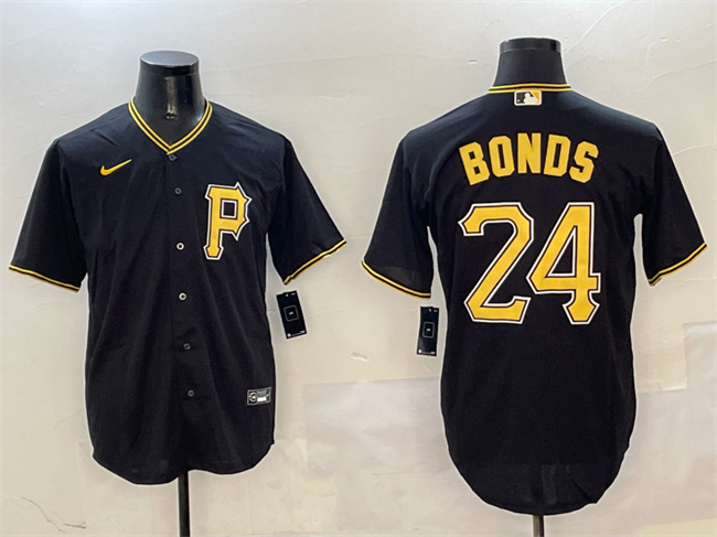 Men's Pittsburgh Pirates #24 Barry Bonds Black Cool Base Stitched Baseball Jersey Men's Pittsburgh Pirates #24 Barry Bonds Black Cool Base Stitched Baseball Jersey